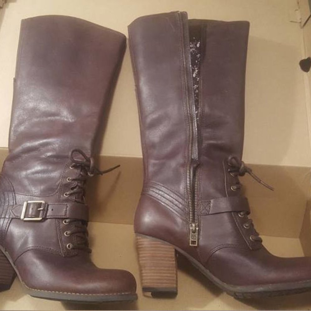 Killer Timberland leather lace-up boots worn once - size 9.5 brown - Picture 3 of 7